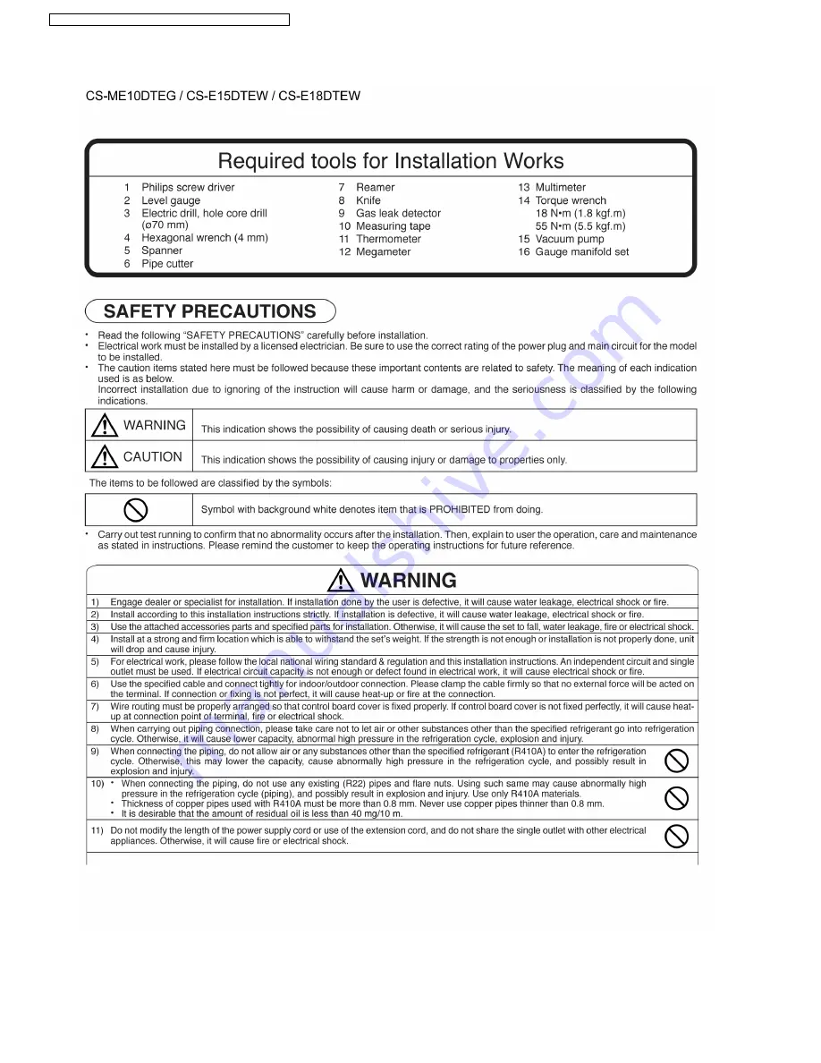 Panasonic CS-E12DKDW Service Manual Download Page 110