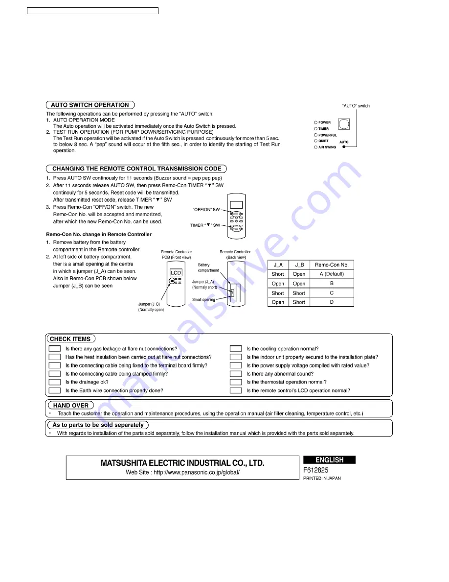 Panasonic CS-E12DKDW Service Manual Download Page 124