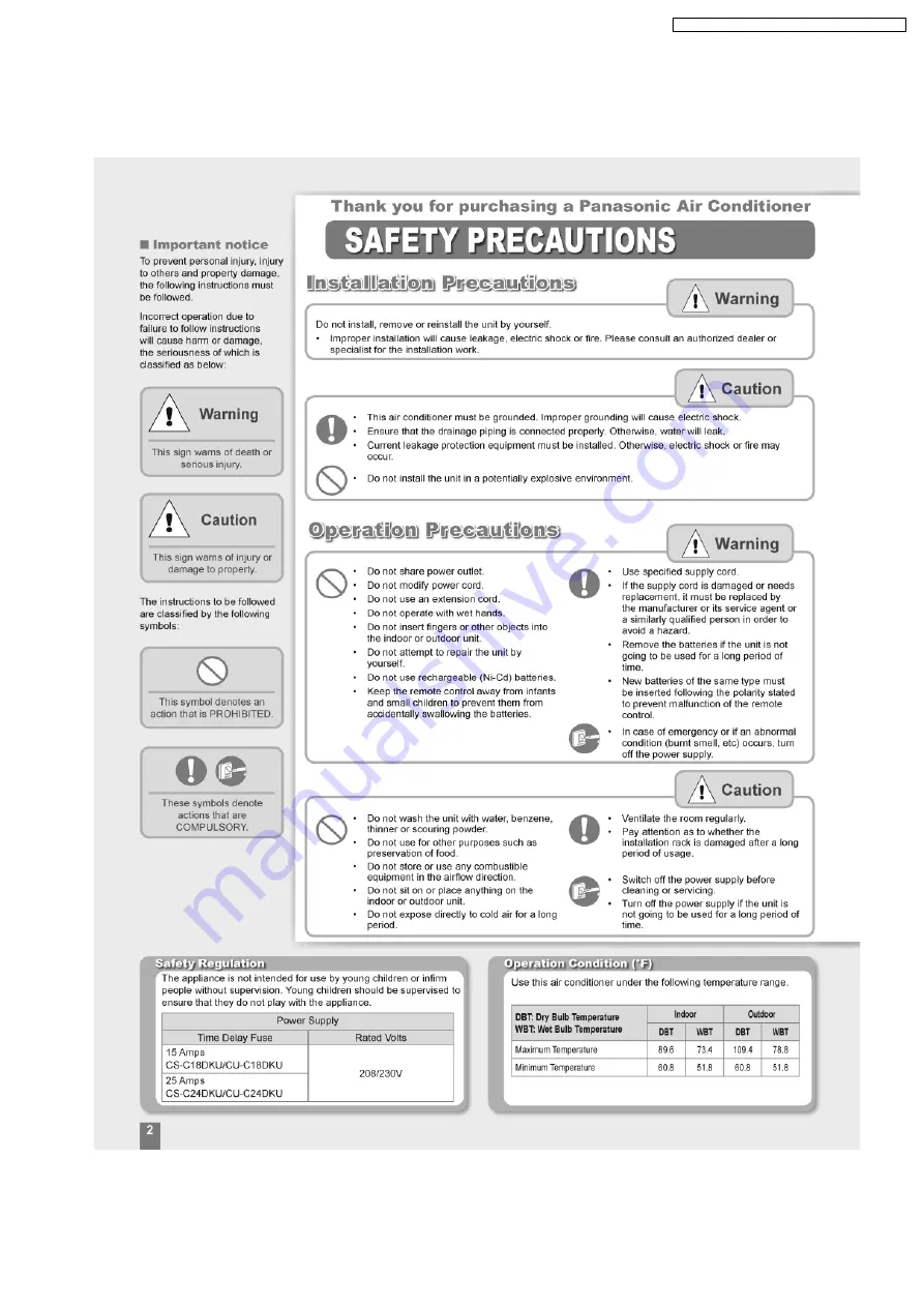 Panasonic CSC18DKU - AIR CONDITIONER - SPLIT Service Manual Download Page 29