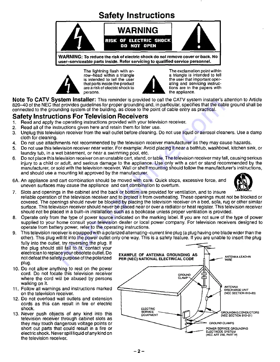 Panasonic CT-13R23 Operating Instructions Manual Download Page 2