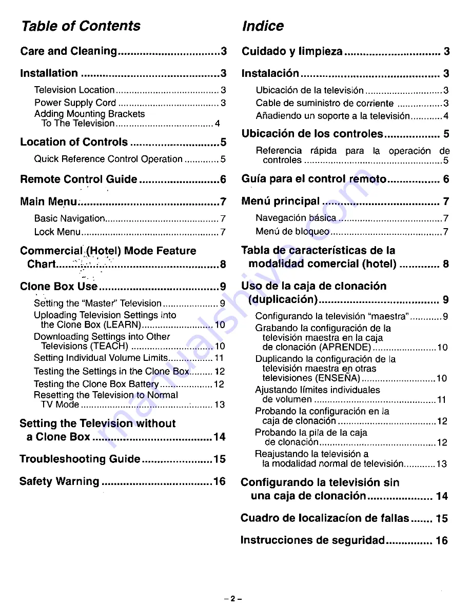 Panasonic CT-2010H Installer'S Manual Download Page 2