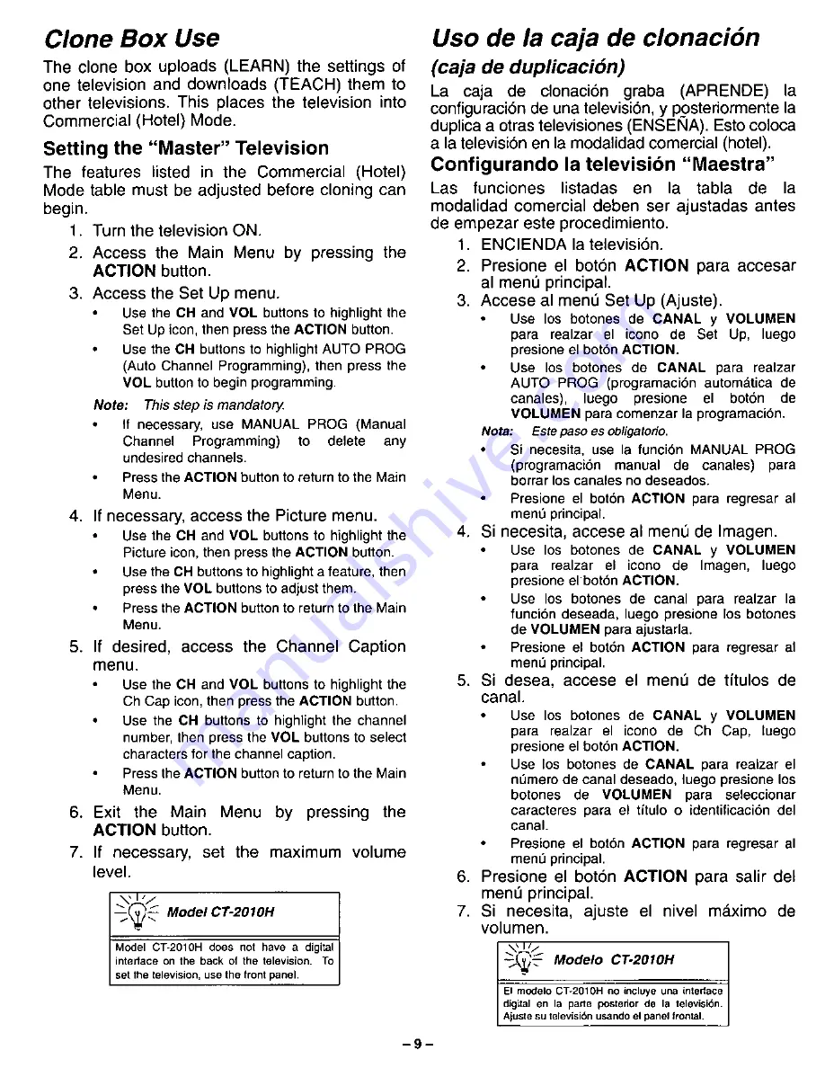 Panasonic CT-2010H Installer'S Manual Download Page 9