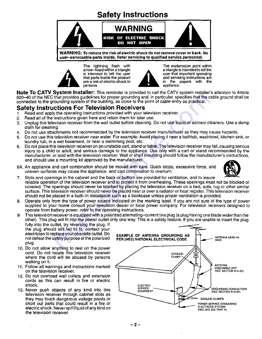 Panasonic CT-27SF24 Operating Instructions Manual Download Page 2