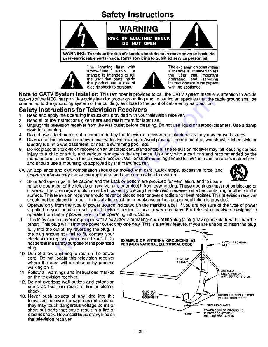 Panasonic CT-31SF14V Operating Instructions Manual Download Page 2