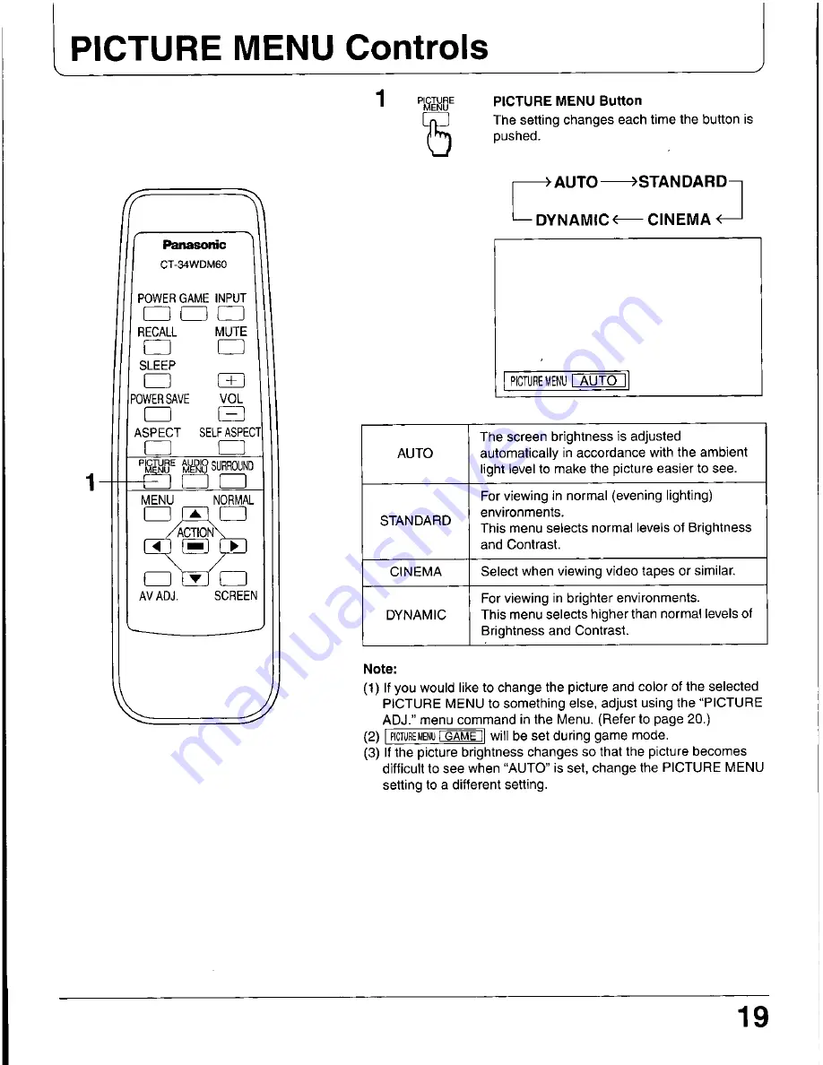 Panasonic CT-34WDM60 Скачать руководство пользователя страница 19