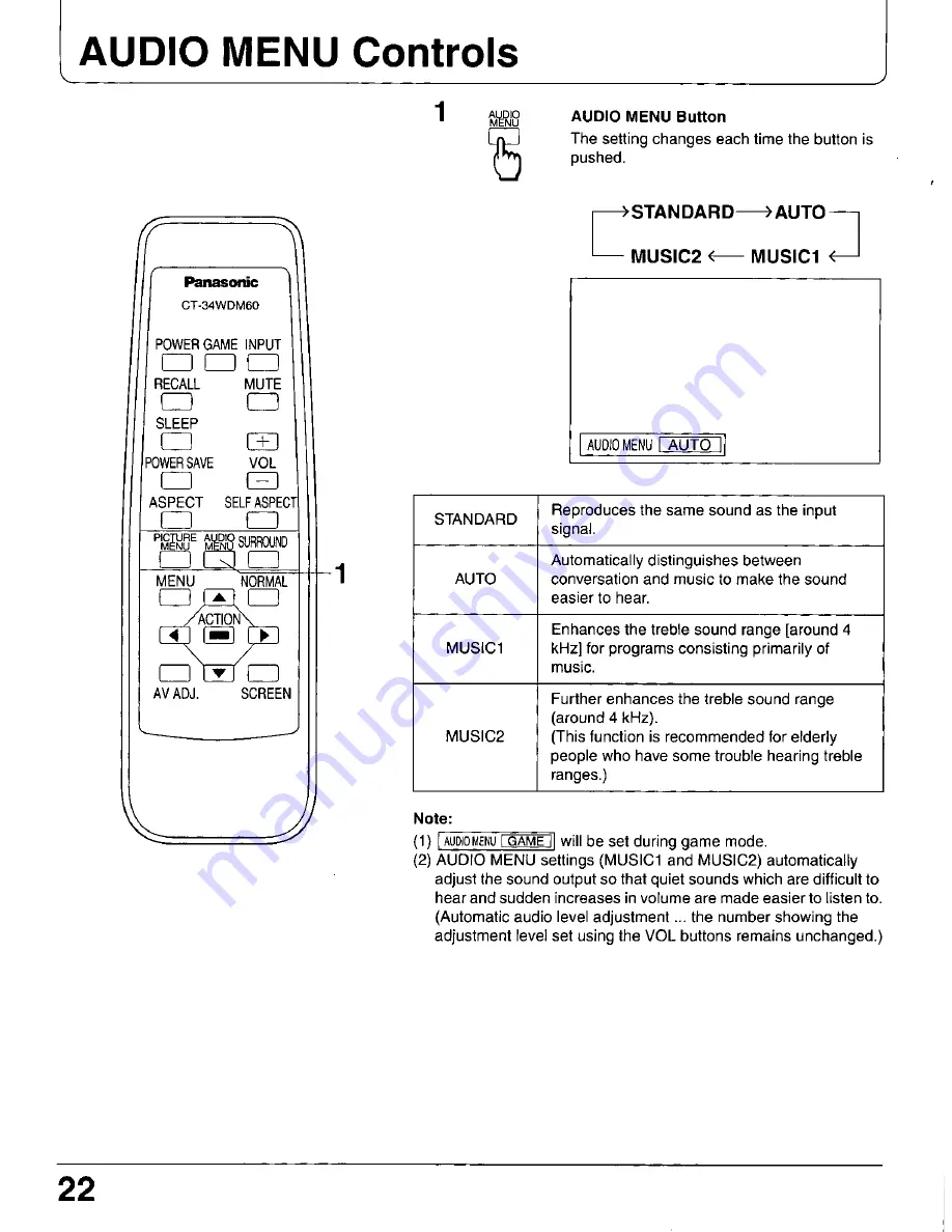 Panasonic CT-34WDM60 Operating Manual Download Page 22