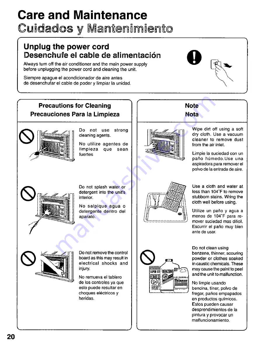 Panasonic CW-C121MU Installation And Operating Instructions Manual Download Page 20