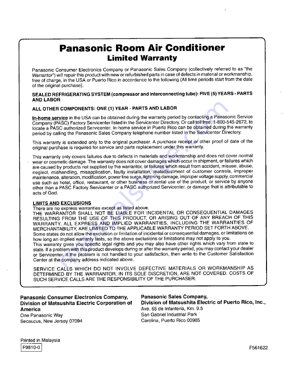 Panasonic CW-C121MU Installation And Operating Instructions Manual Download Page 24