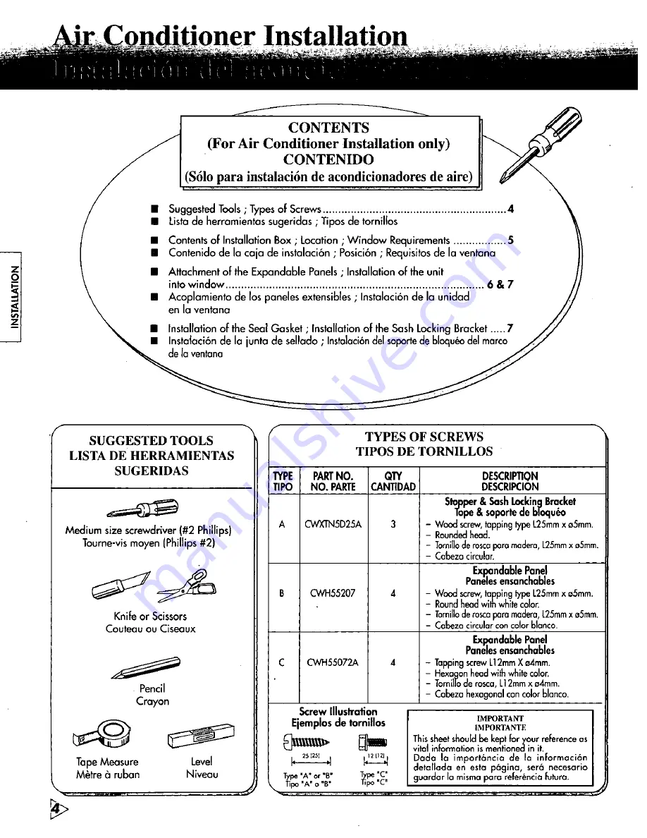 Panasonic CW-C501RU Installation And Operating Instructions Manual Download Page 4