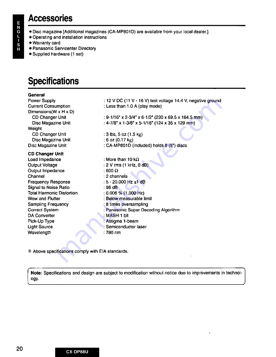 Panasonic CX-DP88 Operating Operating Instructions Manual Download Page 20