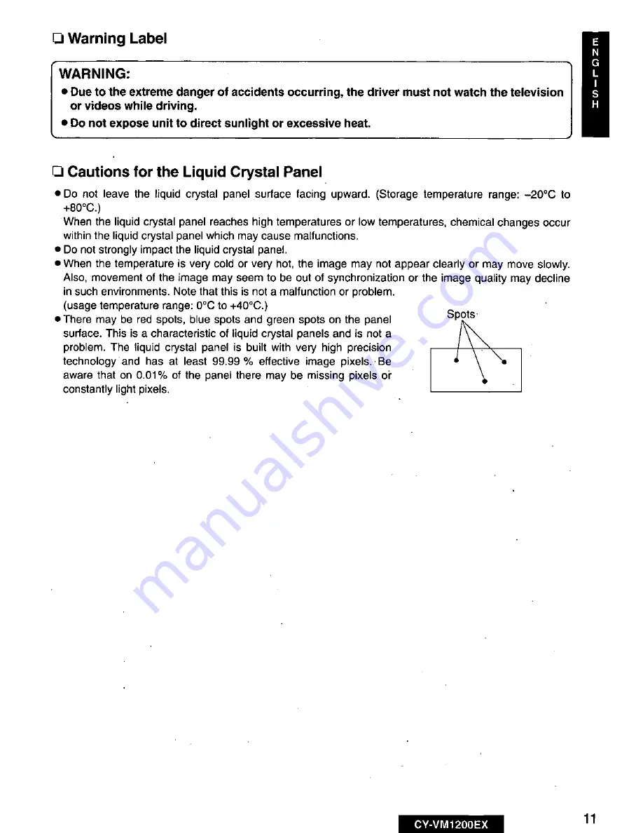 Panasonic CY-VM1200EX User Manual Download Page 11