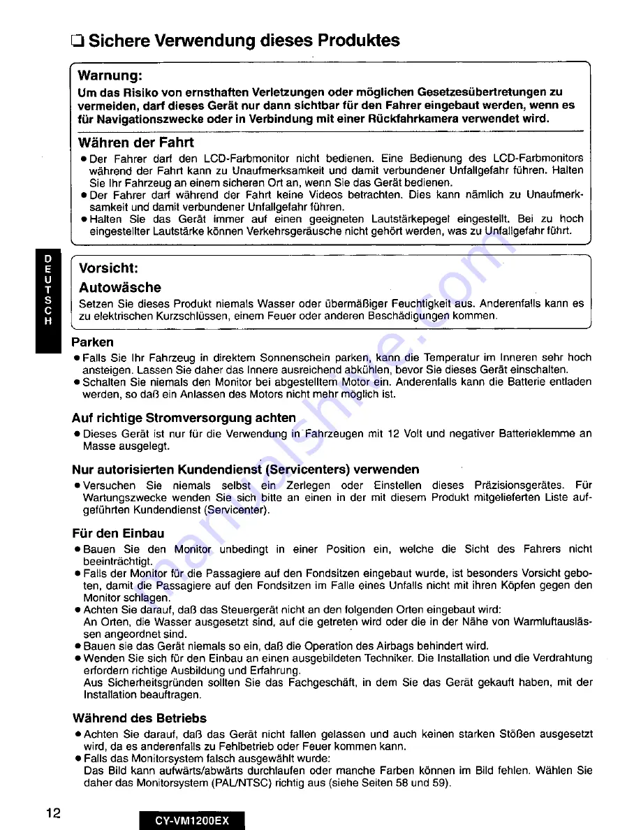 Panasonic CY-VM1200EX User Manual Download Page 12