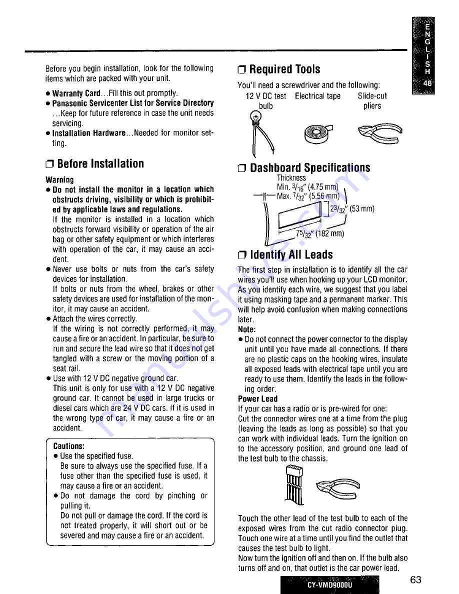 Panasonic CY-VMD9000U Operating Manual Download Page 63