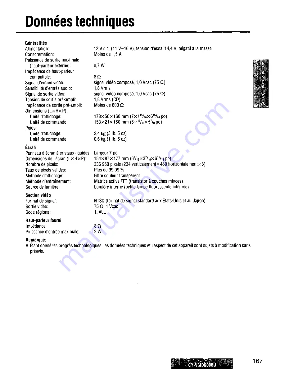 Panasonic CY-VMD9000U Operating Manual Download Page 167