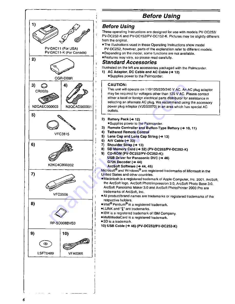 Panasonic Digital Palmcoder Multicam PV-DC152 Operating Instructions Manual Download Page 6