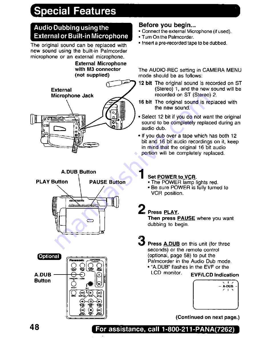 Panasonic Digital Palmcoder PalmSight PV-DV100 Operating Manual Download Page 48