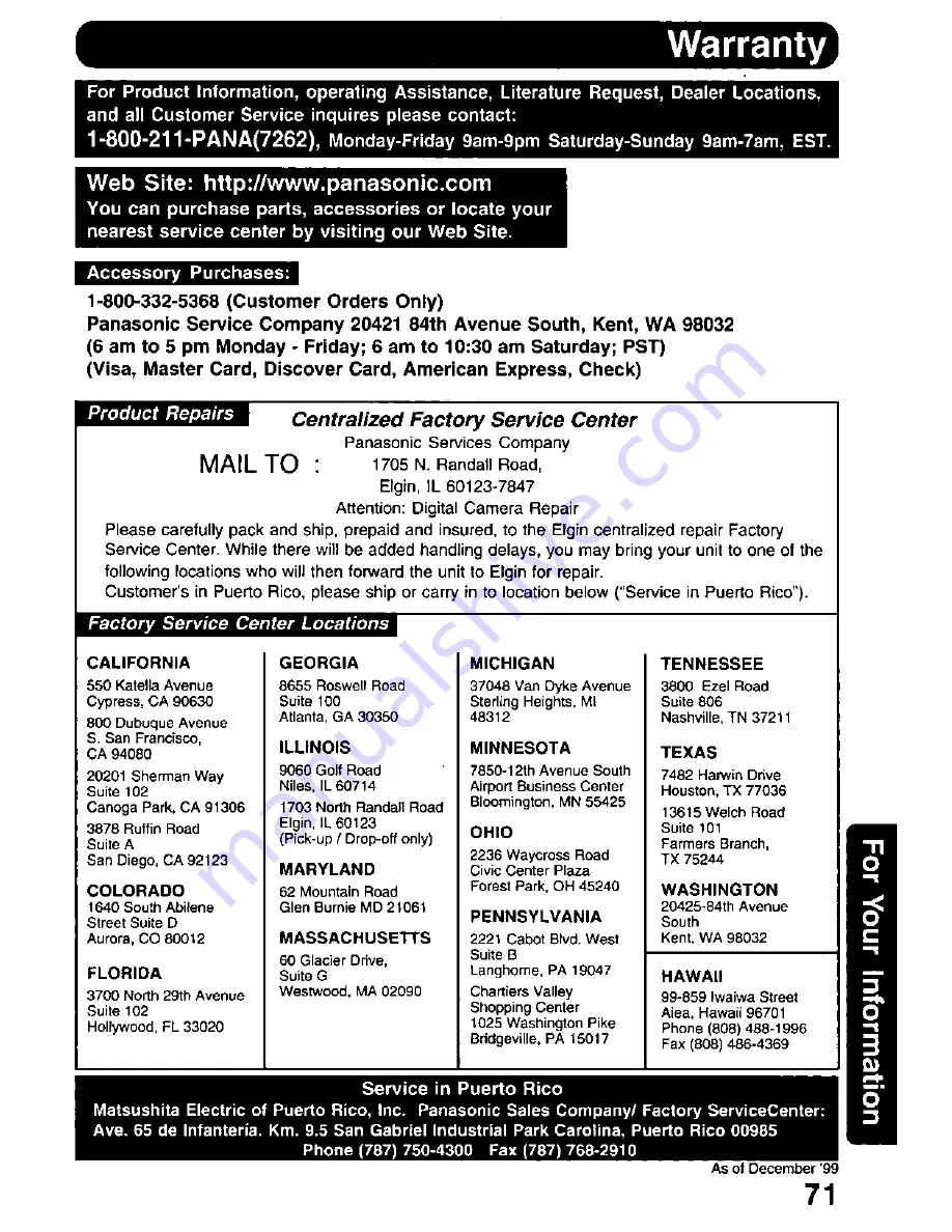 Panasonic Digital Palmcoder PalmSight PV-DV100 Operating Manual Download Page 71