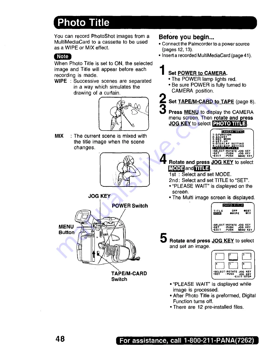 Panasonic Digital Palmcoder PalmSight PV-DV200 Operating Instructions Manual Download Page 48