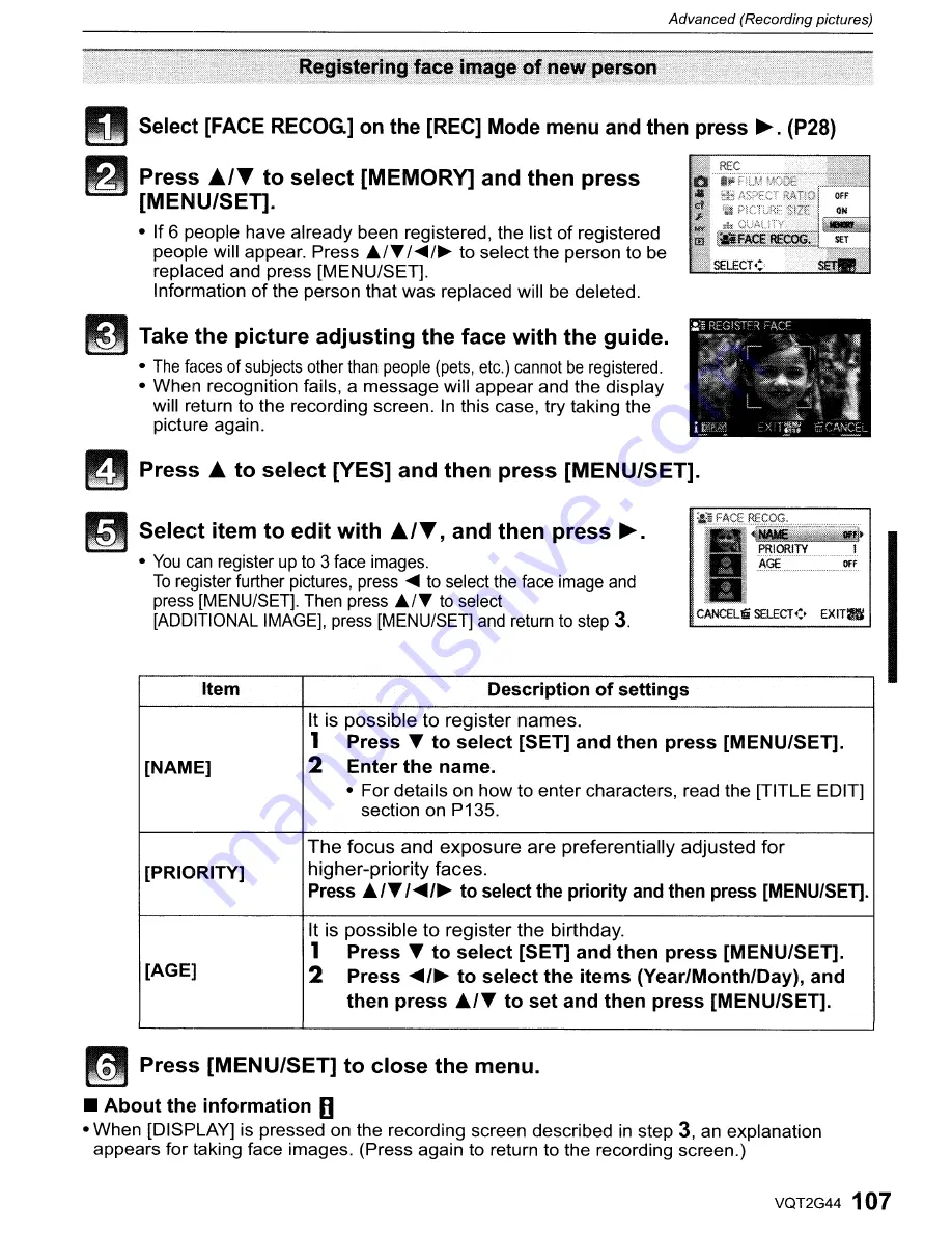 Panasonic DMC-GF1C-K - Lumix Digital Camera Operating Instructions Manual Download Page 107