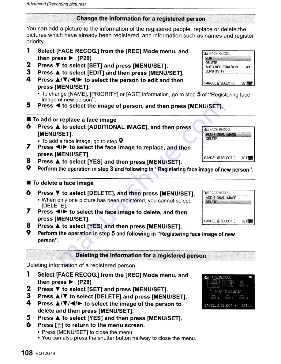 Panasonic DMC-GF1C-K - Lumix Digital Camera Operating Instructions Manual Download Page 108