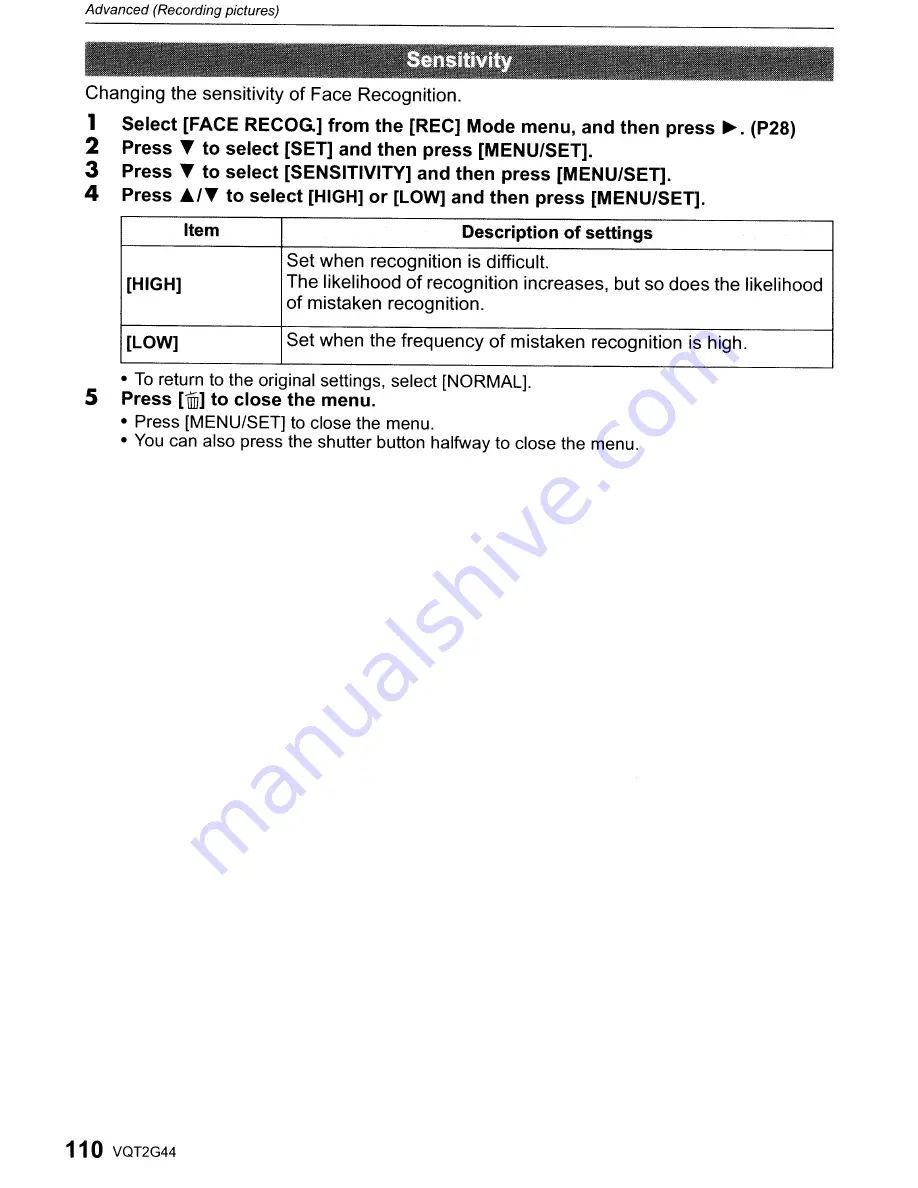 Panasonic DMC-GF1C-K - Lumix Digital Camera Operating Instructions Manual Download Page 110