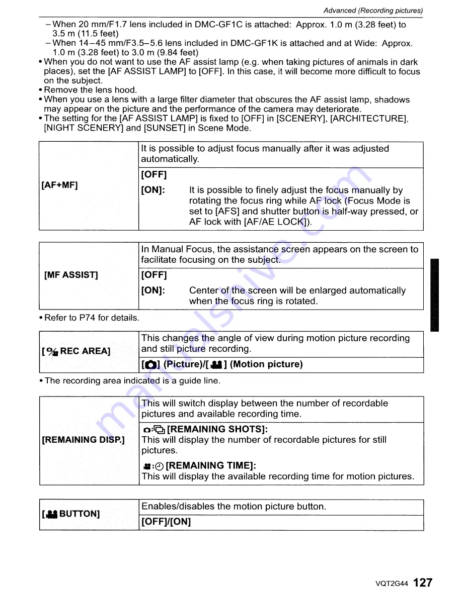 Panasonic DMC-GF1C-K - Lumix Digital Camera Operating Instructions Manual Download Page 127