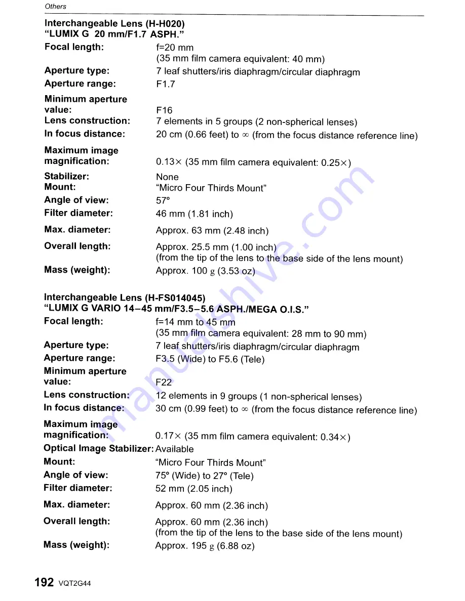 Panasonic DMC-GF1C-K - Lumix Digital Camera Operating Instructions Manual Download Page 192