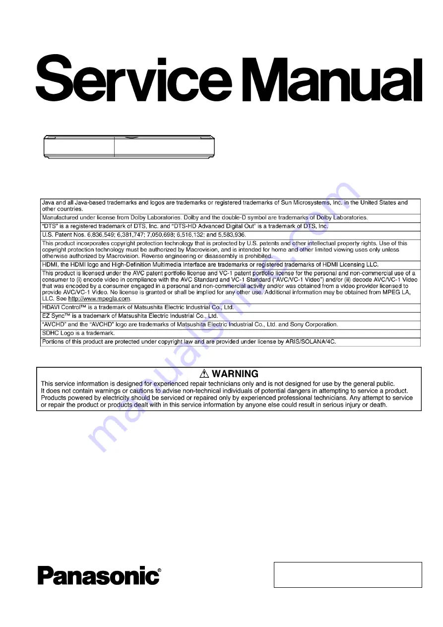 Panasonic DMP-BD30PL Service Manual Download Page 1