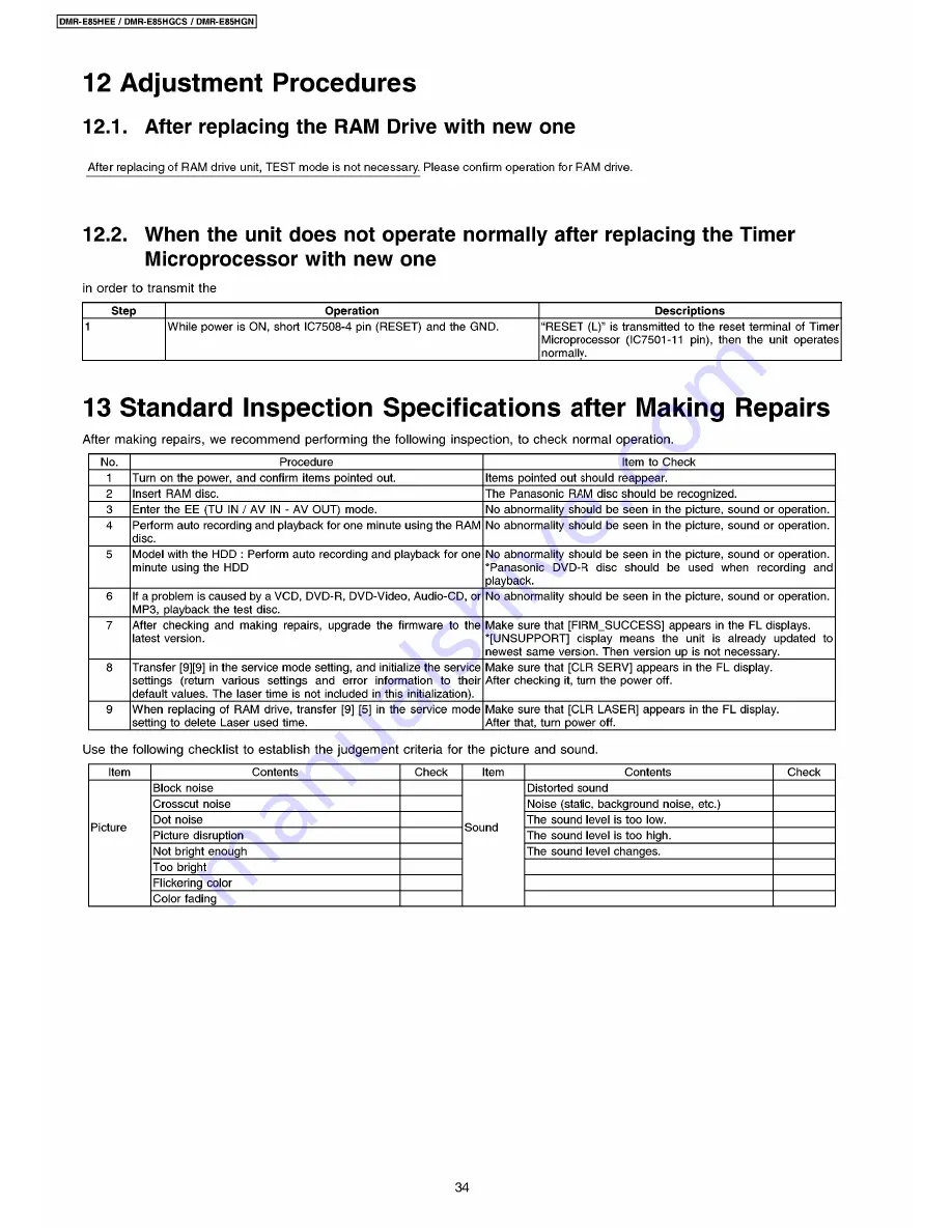 Panasonic DMR-E85HEE Service Manual Download Page 34