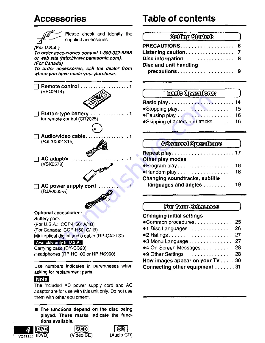 Panasonic DVD-PV55 Operating Instructions Manual Download Page 4