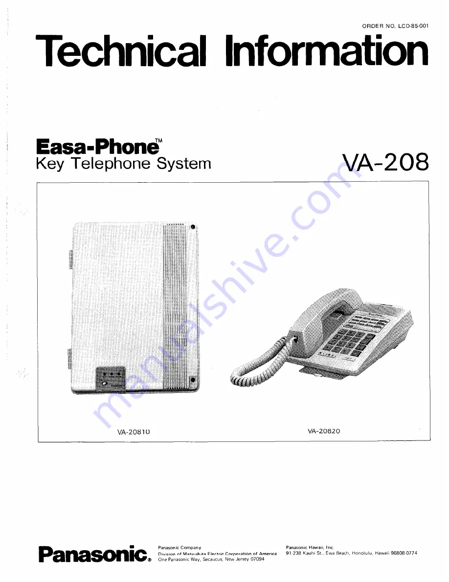 Panasonic Easa-Phone VA-208 Installation Manual Download Page 90