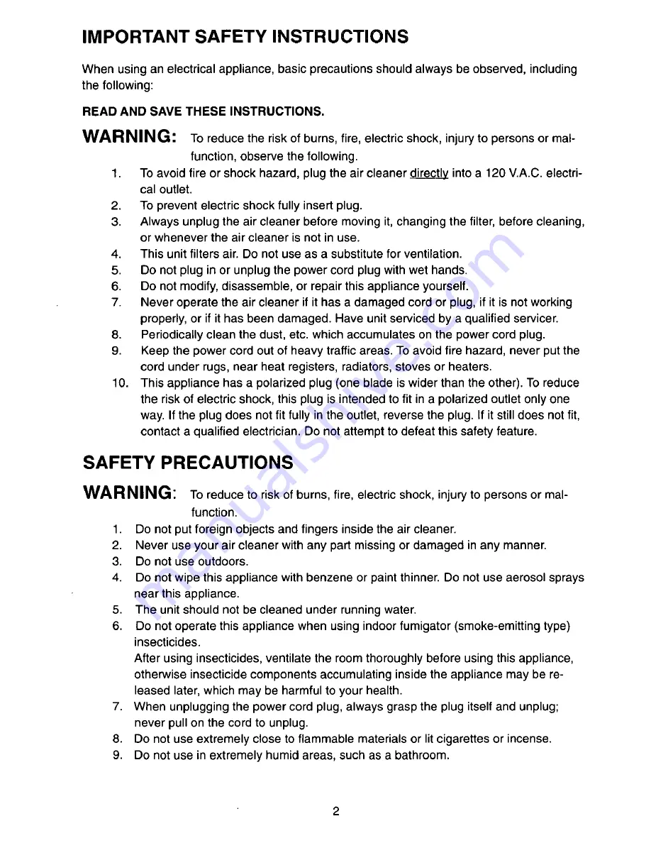 Panasonic EH-366 Operating Instructions Manual Download Page 2