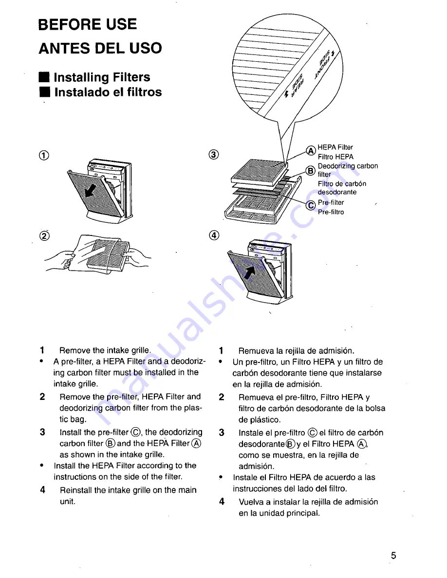 Panasonic EH3020 - AIR PURIFIER-PHCC Operating Instructions Manual Download Page 5