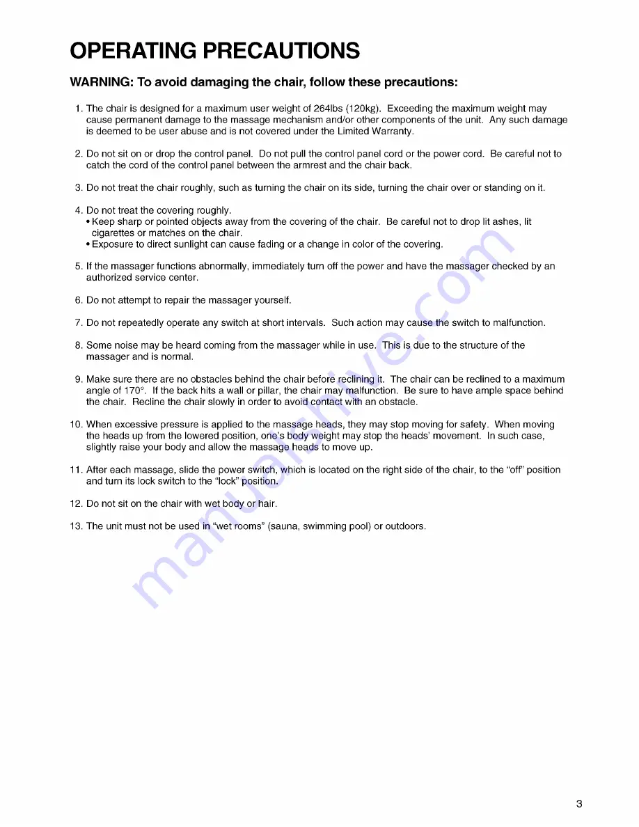 Panasonic EP3202 - MASSAGE LOUNGER - MULTI-LANG Operating Instructions Manual Download Page 5