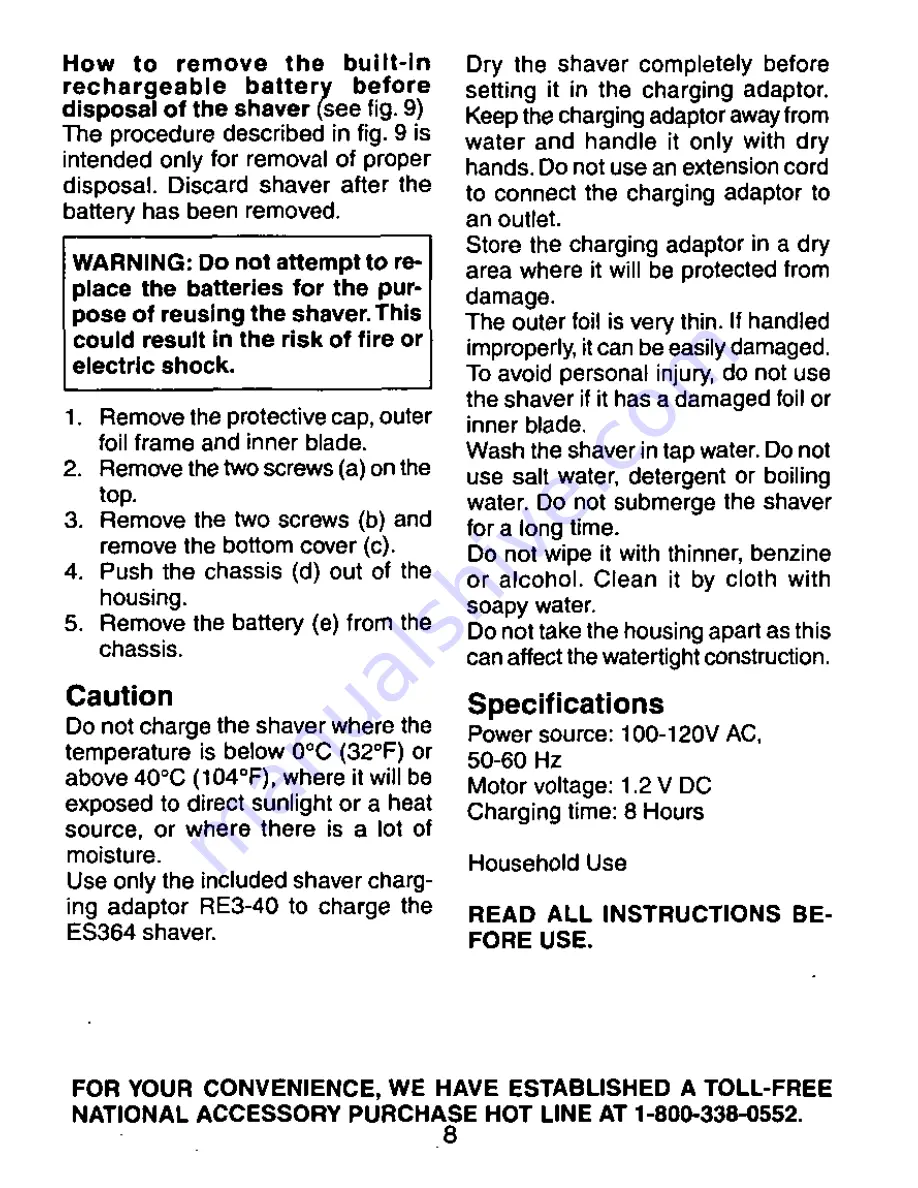 Panasonic ES-364 Operating Instructions Manual Download Page 8