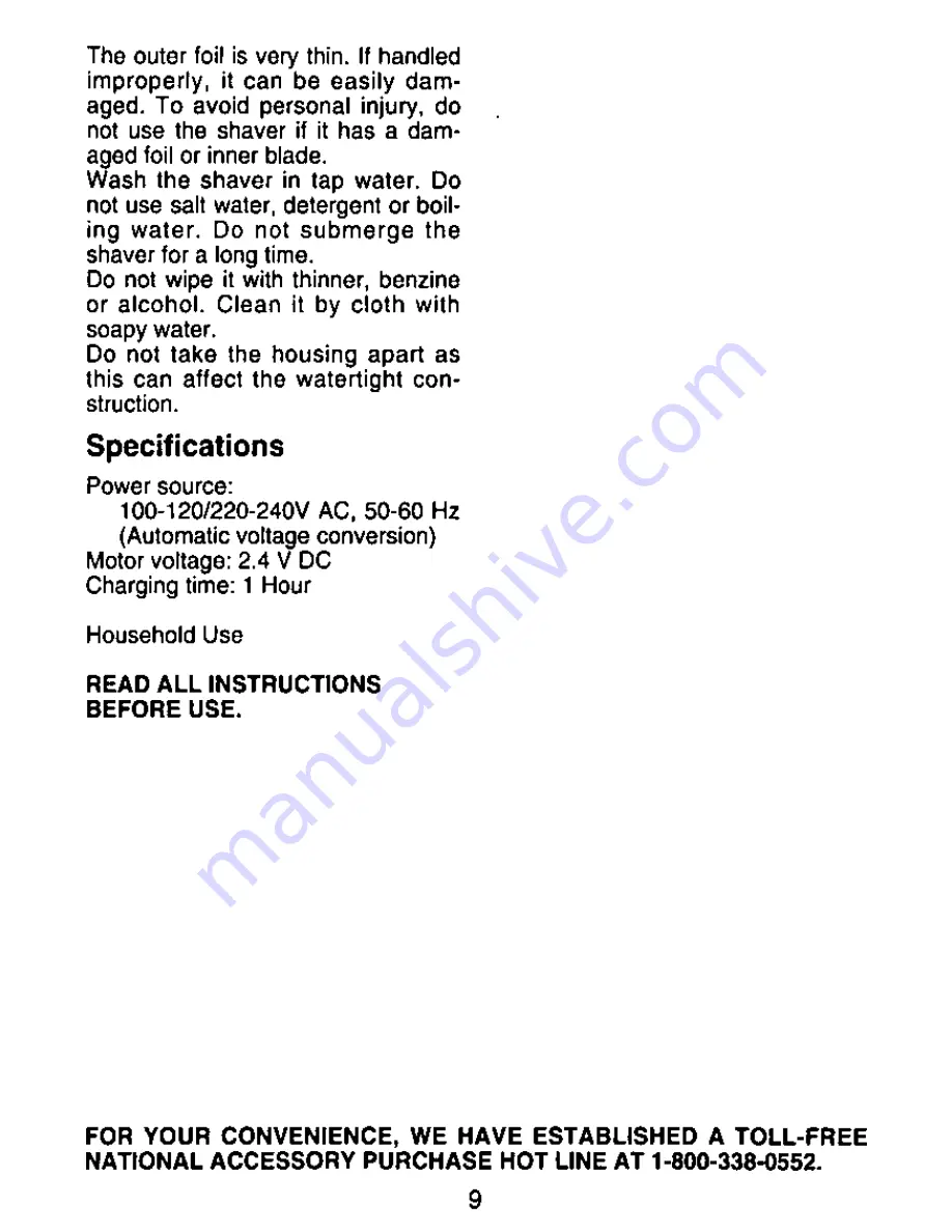 Panasonic ES-765 Operating Instructions Manual Download Page 9