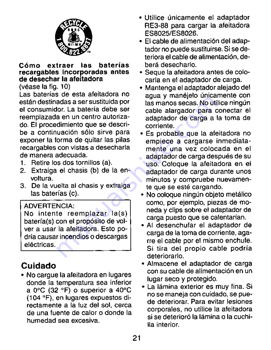 Panasonic ES-8025 Operating Instructions Manual Download Page 21