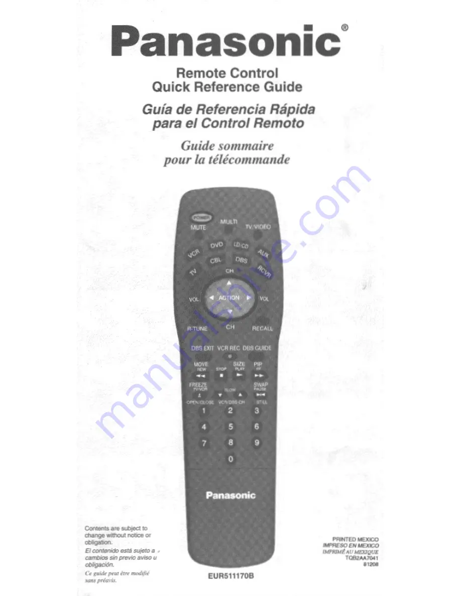 Panasonic EUR511170B Quick Reference Manual Download Page 1