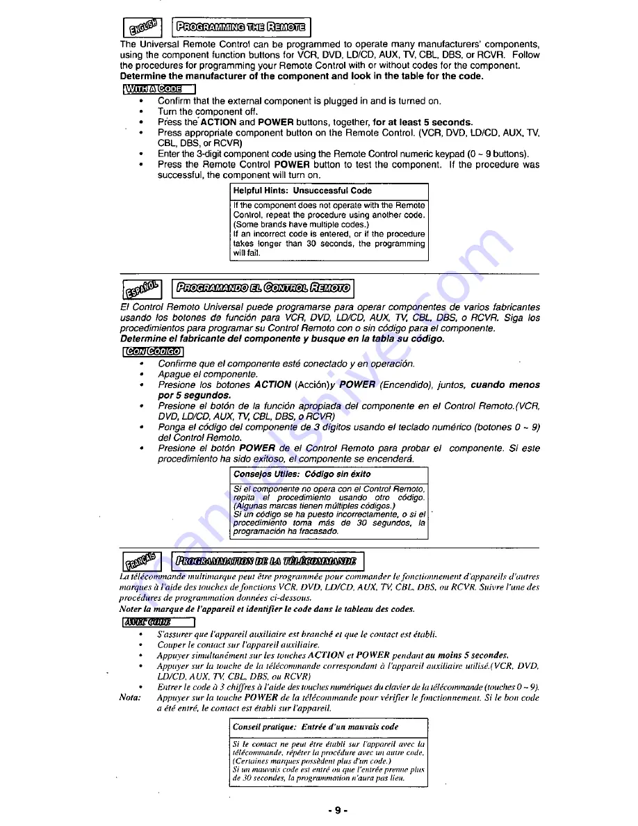 Panasonic EUR511170B Quick Reference Manual Download Page 9