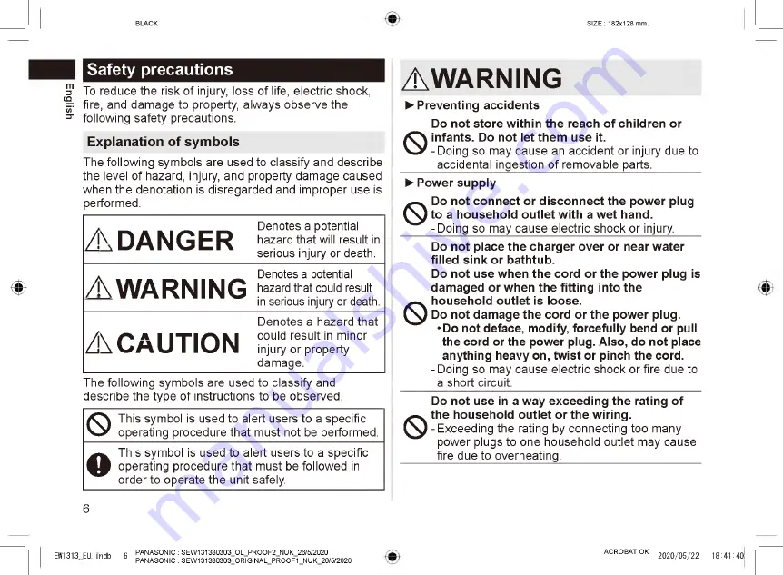 Panasonic EW1313 Operating Instructions Manual Download Page 6