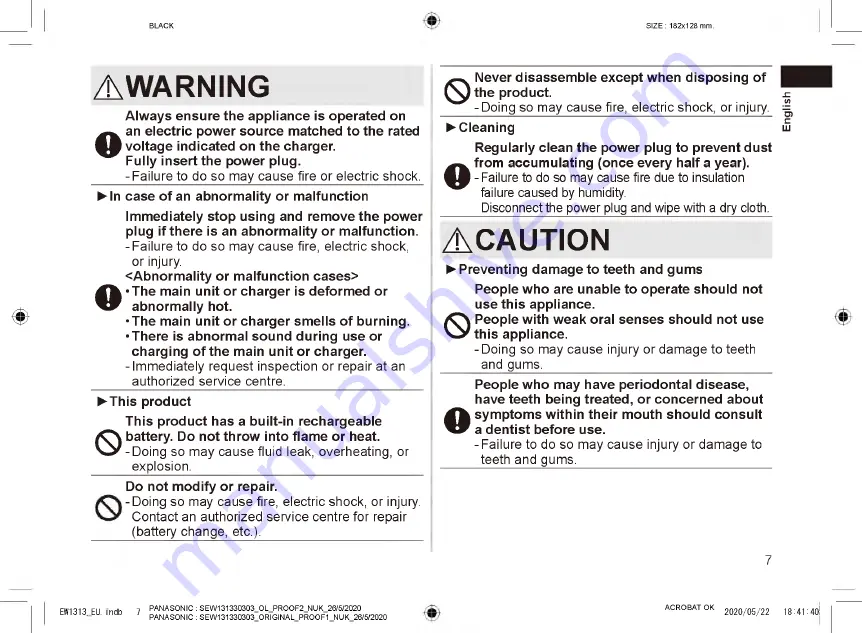 Panasonic EW1313 Operating Instructions Manual Download Page 7