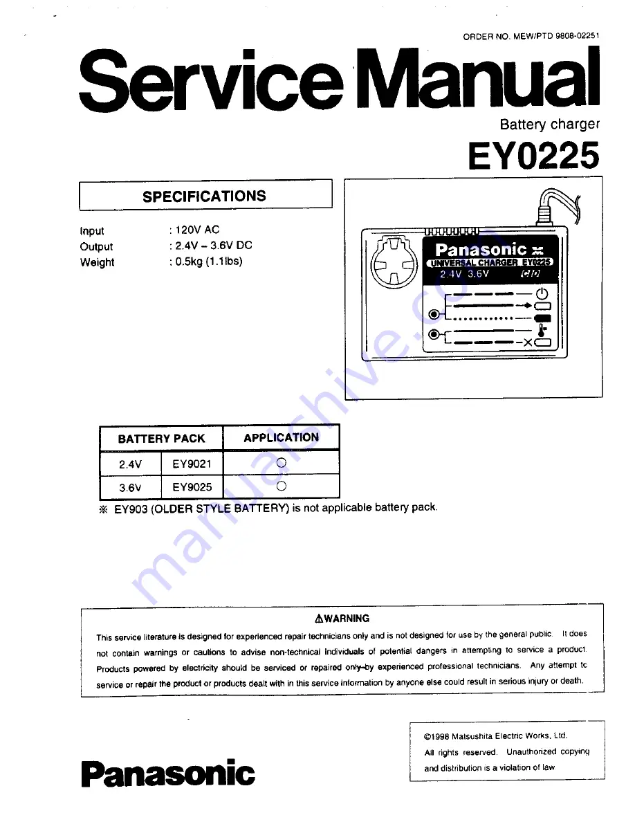 Panasonic EY0225 Service Manual Download Page 1