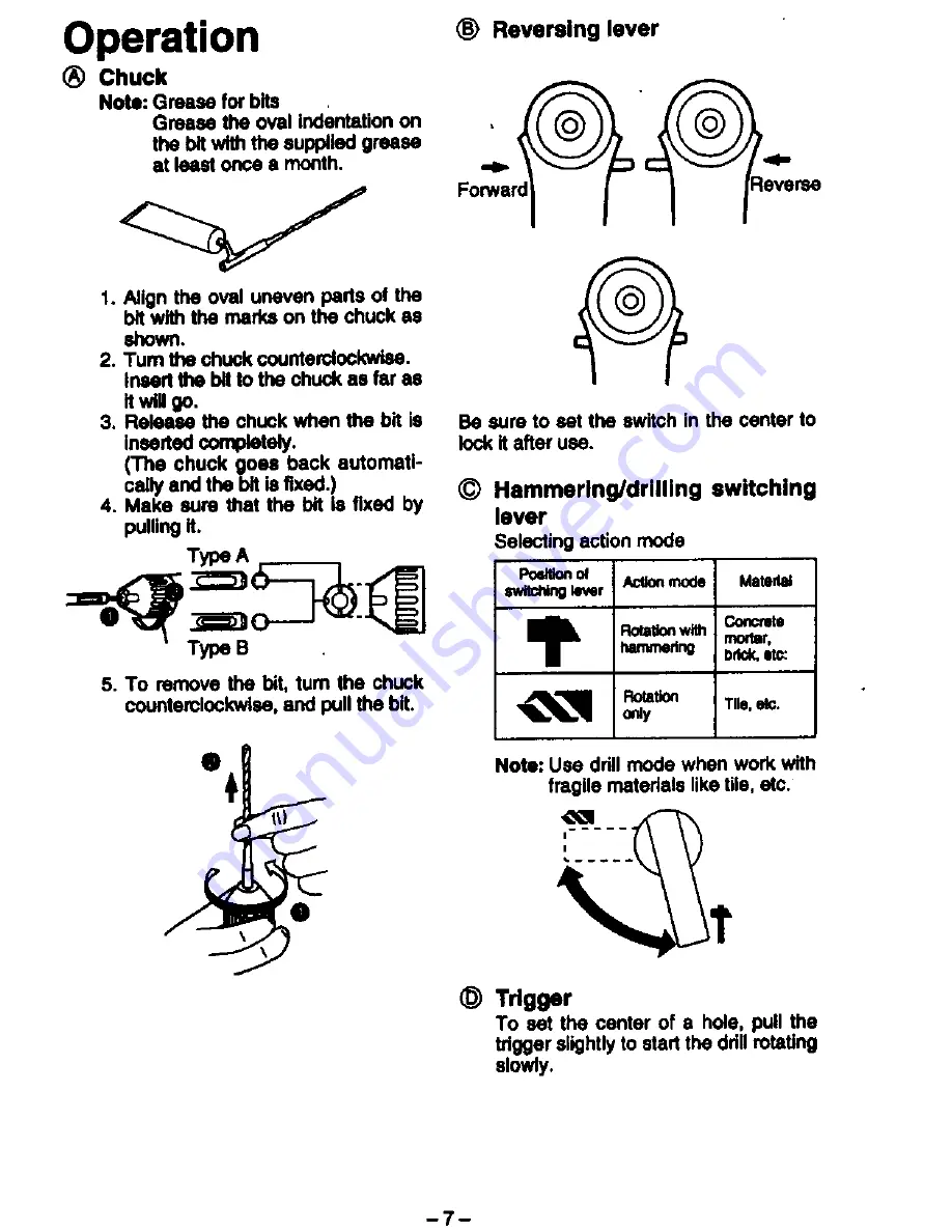 Panasonic EY6812 - HAMMER COR.DRILL&DR Operating Manual Download Page 7