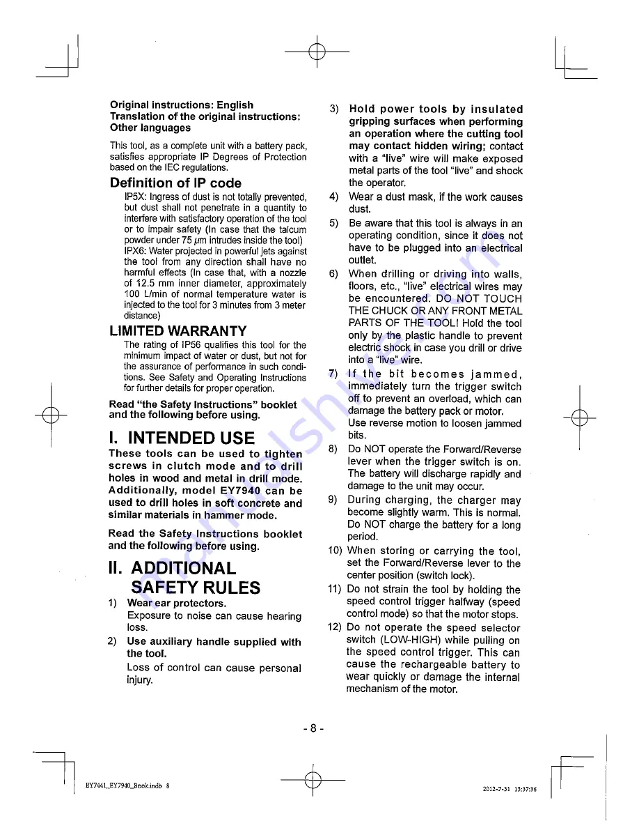 Panasonic EY74A1 Operating Instructions Manual Download Page 8