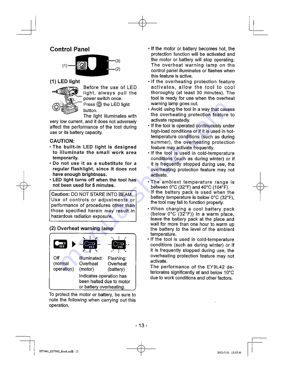 Panasonic EY74A1 Operating Instructions Manual Download Page 13