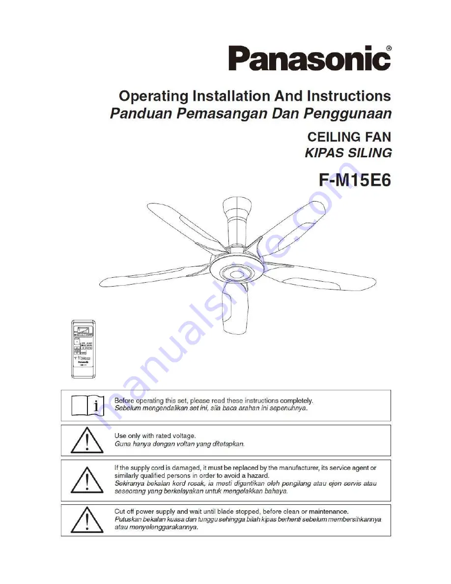 Panasonic F-M15E6 Operating Installation And Instructions Download Page 1