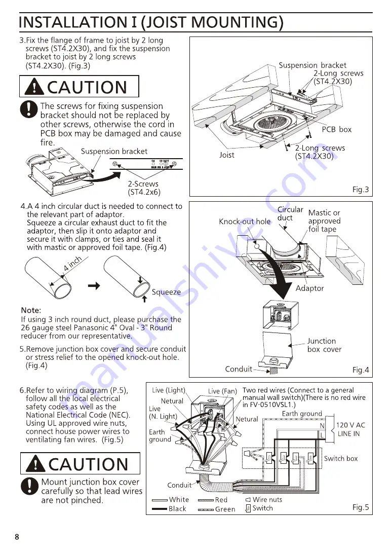 Panasonic FV-051OVSCL1 Installation And Operating Instructions Manual Download Page 8