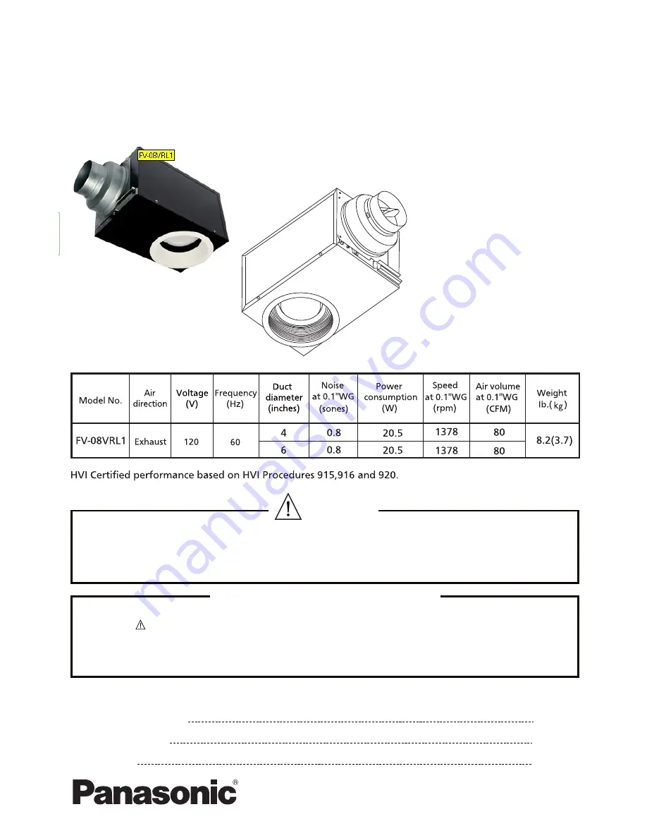 Panasonic FV-08VRL1 Service Manual Download Page 1