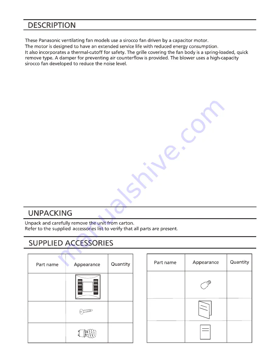 Panasonic FV-08VSL3 User Manual Download Page 4