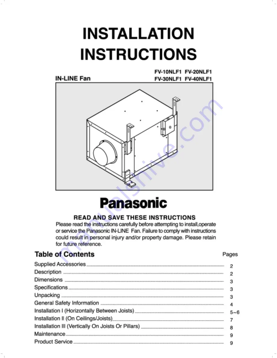 Panasonic FV-10NLF1 Скачать руководство пользователя страница 1